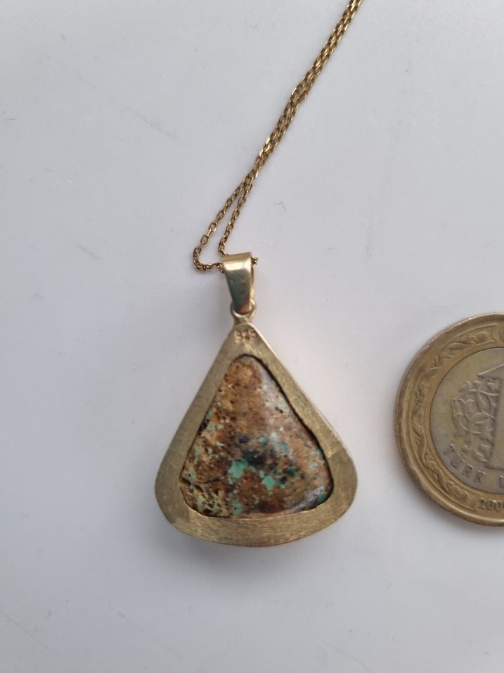 925 ayar Gümüş damgalı Nişabur Turkuaz taşlı  Kolye - Görsel 4