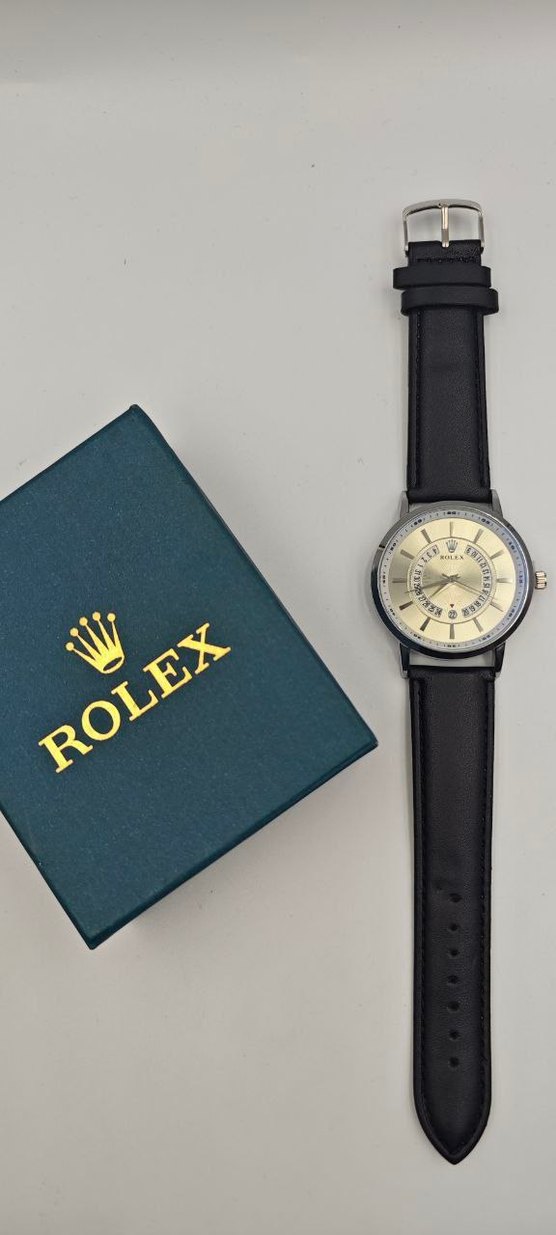 Rolex Siyah Deri Kordonlu Erkek Kol Saati - Görsel 3