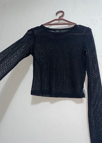 Dantel Detaylı Siyah transparan bluz - Görsel 2