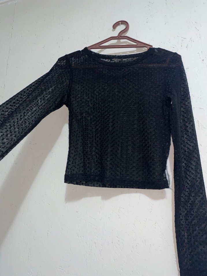 Dantel Detaylı Siyah transparan bluz - Görsel 2