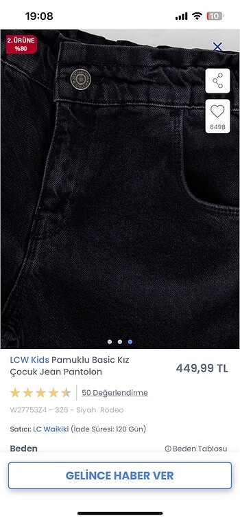 10 Yaş Beden siyah Renk LCW PANTOLON ÇOCUK KOT