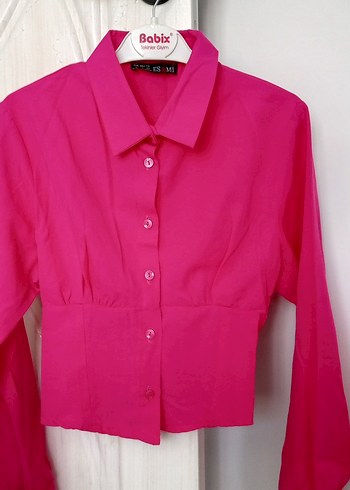Pembe Crop Korseli Gömlek