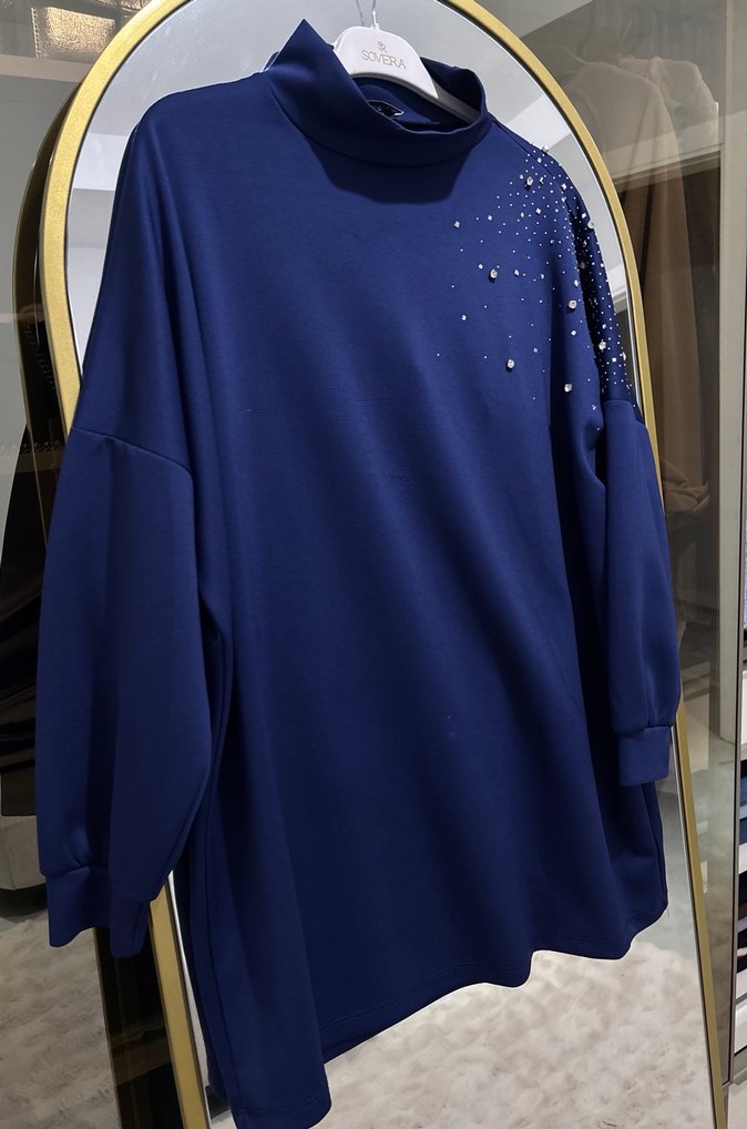 Mavi Payetli Boğazlı Kadın Tunik - Görsel 2