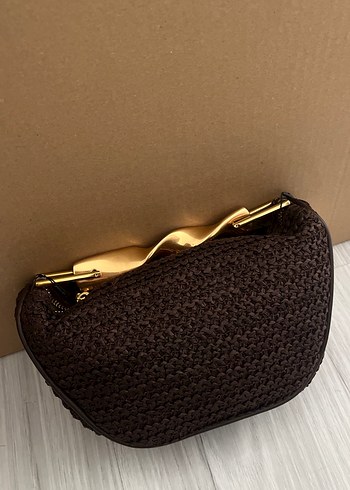 Kahverengi Örgü Kadın Clutch Çanta