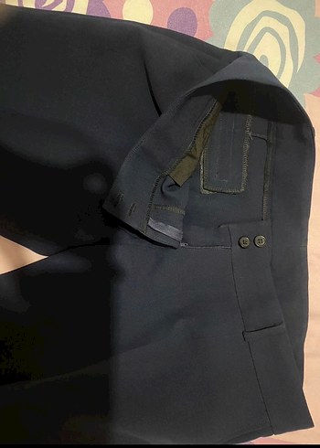 Düğmeli Lacivert Kadın Kumaş Pantolon - Görsel 2