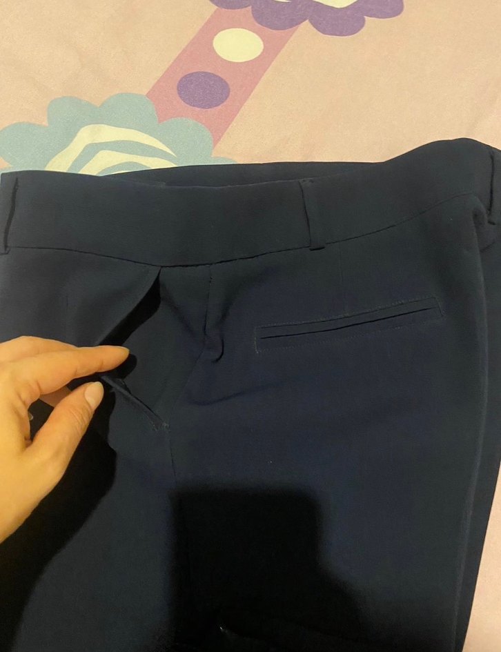 Düğmeli Lacivert Kadın Kumaş Pantolon - Görsel 5