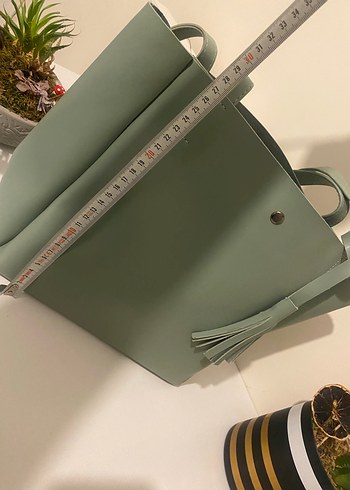 Püsküllü Pastel Haki Deri Kadın Çanta - Görsel 11