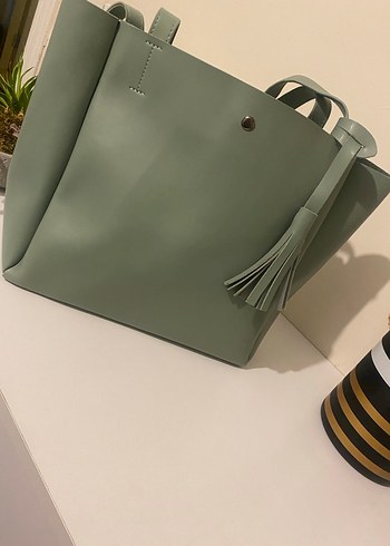 Püsküllü Pastel Haki Deri Kadın Çanta - Görsel 8