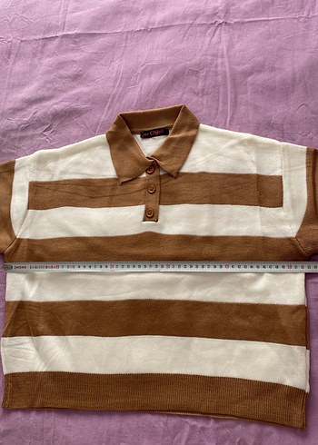 Bej Çizgili Kısa Kadın Sweatshirt - Görsel 8