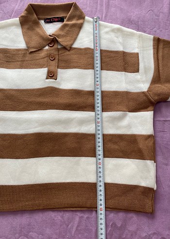 Bej Çizgili Kısa Kadın Sweatshirt - Görsel 7