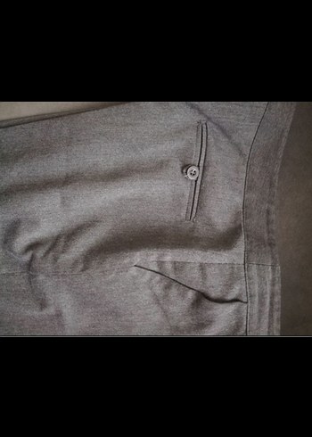 Gri  Keten Kumaş Klasik Kesim Pantolon - Görsel 3