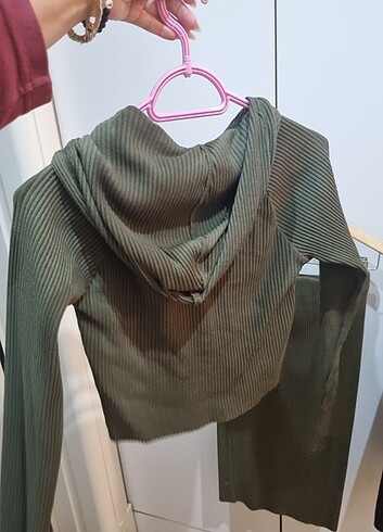 s Beden haki Renk Crop Kapşonlu etek takımı