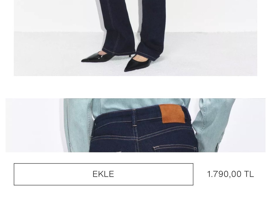 Zara Kadın Mavi Baskılı Dar Kesim Midi Kot Pantolon - Görsel 4