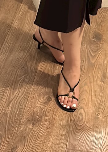 Siyah Deri Minimalist Topuklu Kadın Sandalet - Görsel 4