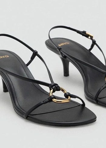 Siyah Deri Minimalist Topuklu Kadın Sandalet - Görsel 2