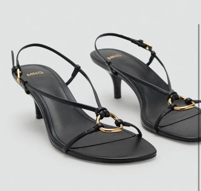 Siyah Deri Minimalist Topuklu Kadın Sandalet - Görsel 2