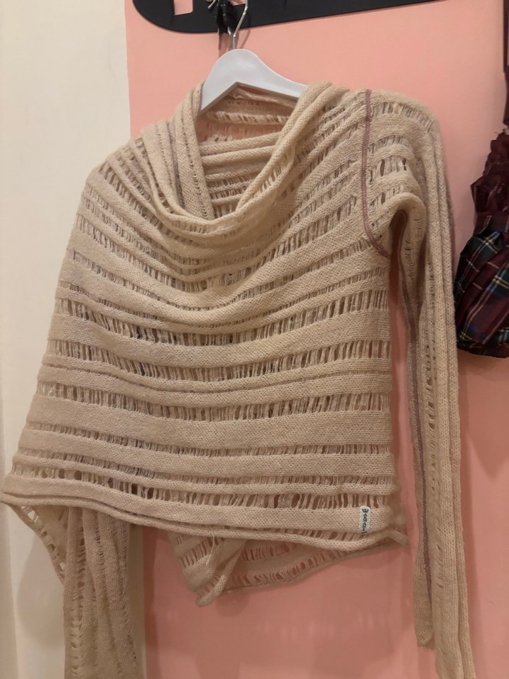Bej Bohem Tarz Örgü Kadın Kazak - Görsel 4