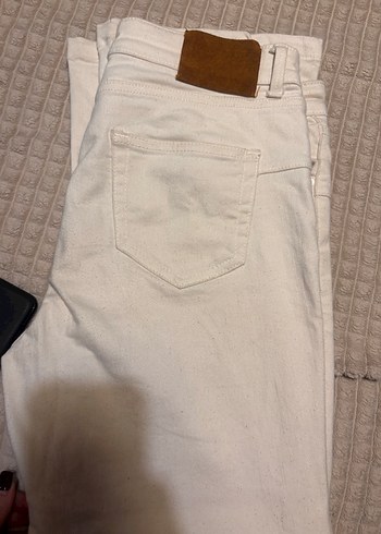 Beyaz Kadın Regular Fit Midi Pamuk Pantolon - Görsel 5