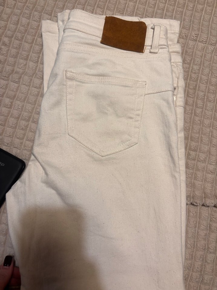 Beyaz Kadın Regular Fit Midi Pamuk Pantolon - Görsel 5