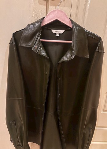 Düğmeli Haki Deri Kadın Ceket - Görsel 6