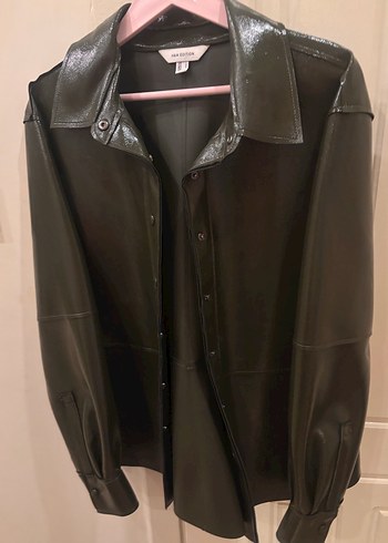 Düğmeli Haki Deri Kadın Ceket - Görsel 7