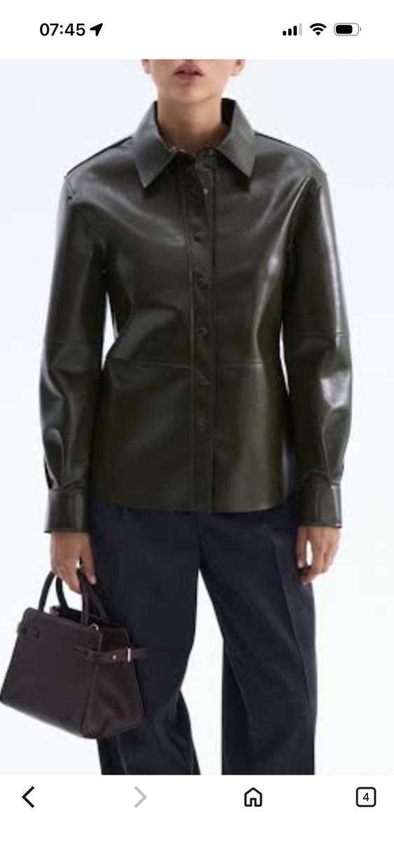 Düğmeli Haki Deri Kadın Ceket - Görsel 3