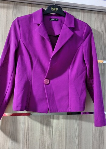 m Beden mor Renk Mor Mini Kadın Blazer, Fırfırlı, Uzun Kollu