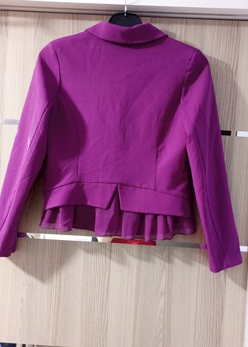 Mor Mini Kadın Blazer, Fırfırlı, Uzun Kollu