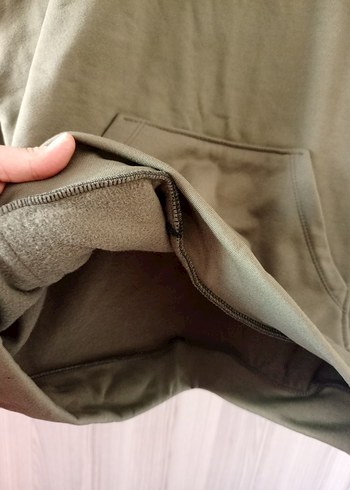 m Beden Kadın Haki Kapüşonlu Baskılı Sweatshirt