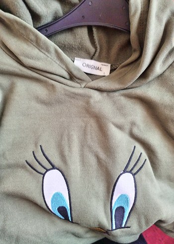 m Beden haki Renk Kadın Haki Kapüşonlu Baskılı Sweatshirt