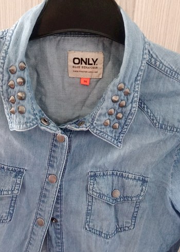36 Beden Kadın Mavi Denim Gömlek Uzun Kollu