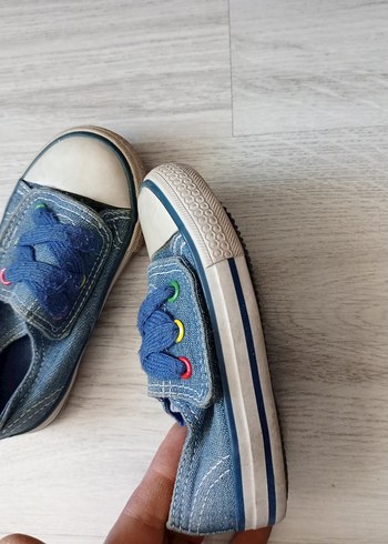 21 Beden Erkek Çocuk Kot Kumaş Renkli Bağcıklı Spor Ayakkabı