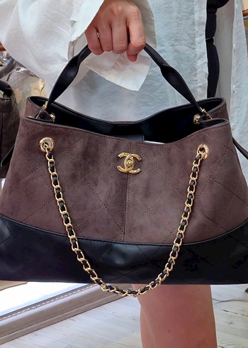  Beden siyah Renk Chanel Zincir Detaylı Bej Siyah Süet Kadın Çanta