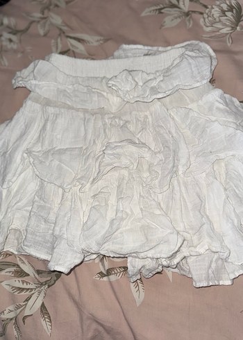 Beyaz Keten Midi Fırfırlı Etek - Görsel 6