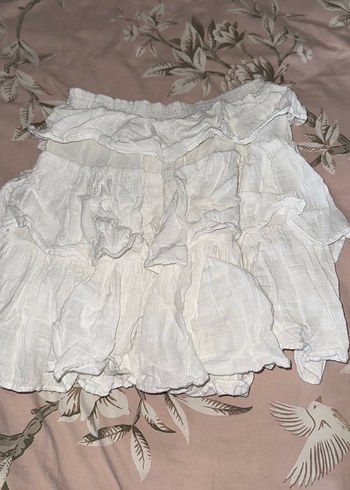 Beyaz Keten Midi Fırfırlı Etek - Görsel 3