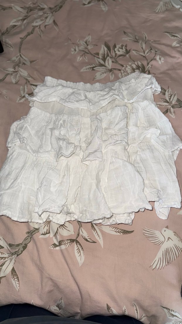 Beyaz Keten Midi Fırfırlı Etek - Görsel 2