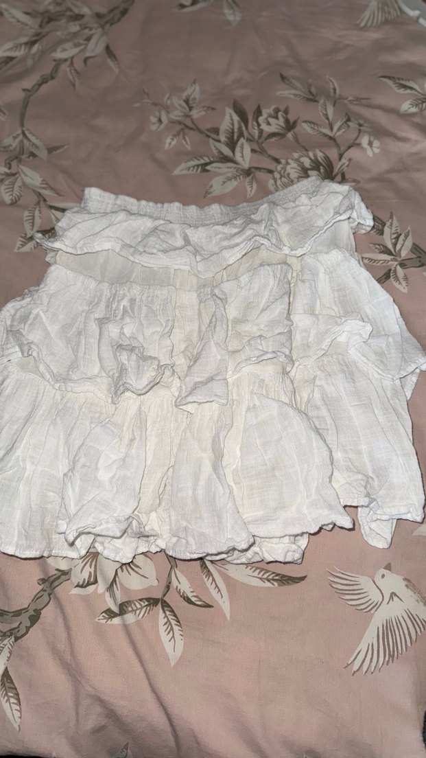 Beyaz Keten Midi Fırfırlı Etek - Görsel 3