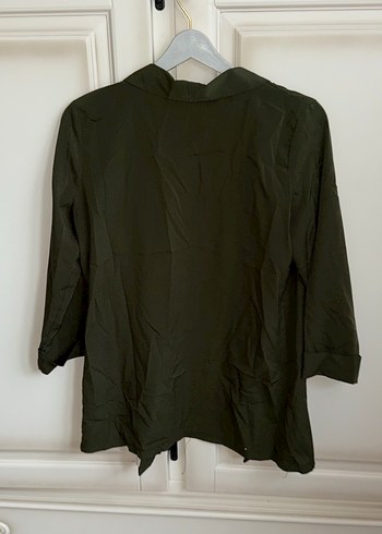 Kadın Haki Keten Midi Ceket - Görsel 4