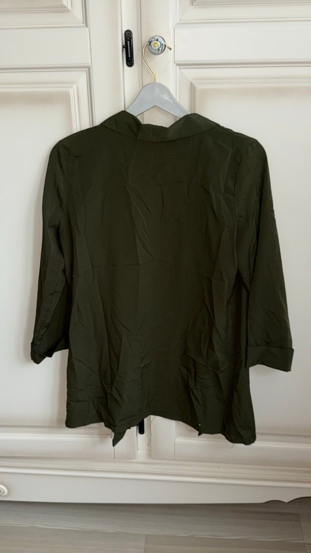 Kadın Haki Keten Midi Ceket - Görsel 4