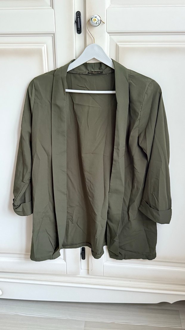 Kadın Haki Keten Midi Ceket - Görsel 3