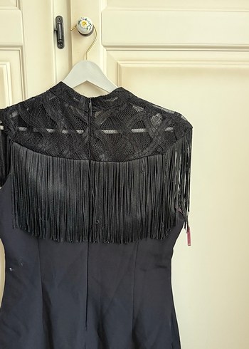 Püsküllü Siyah Uzun Gotik Abiye Elbise - Görsel 5