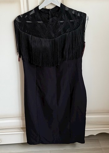 Püsküllü Siyah Uzun Gotik Abiye Elbise - Görsel 4