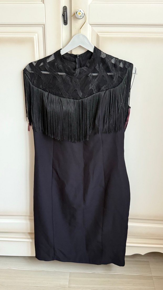 Püsküllü Siyah Uzun Gotik Abiye Elbise - Görsel 2