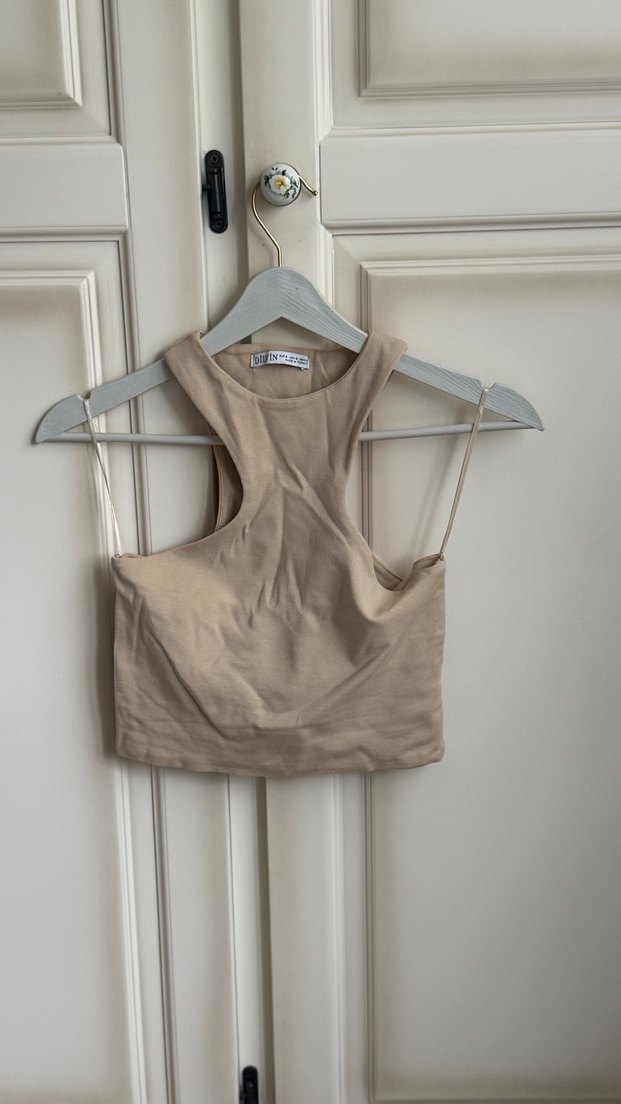 Bej Keten Yüksek Yakalı Kadın Atlet - Görsel 2