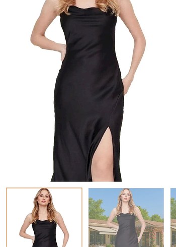 Kadın Siyah Saten Elbise - Görsel 3