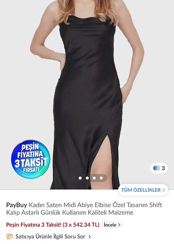 Kadın Siyah Saten Elbise - Görsel 5