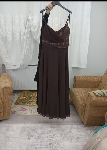 m Beden kahverengi Renk Kahverengi Nakışlı Bohem Uzun Abiye Elbise