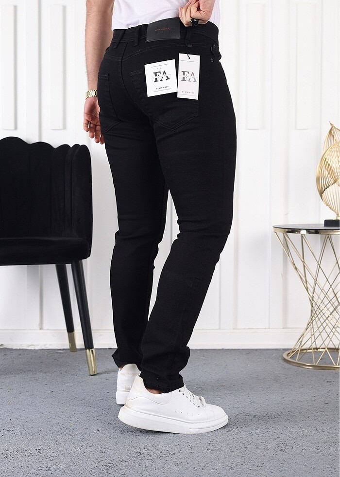 Erkek Düz Siyah Likralı Jeans — görsel 3/3