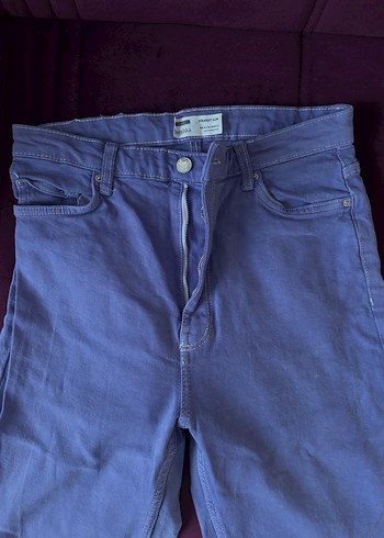 Mor Düğmeli Kadın Denim Pantolon