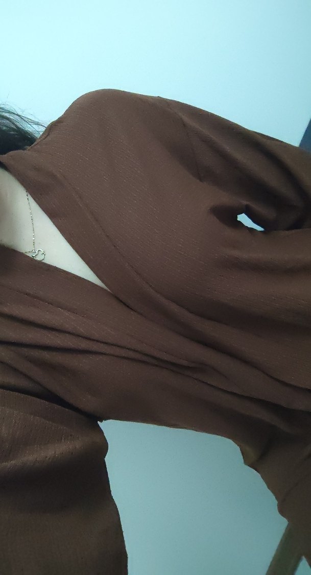 Kahverengi Saten Kimono - Görsel 2